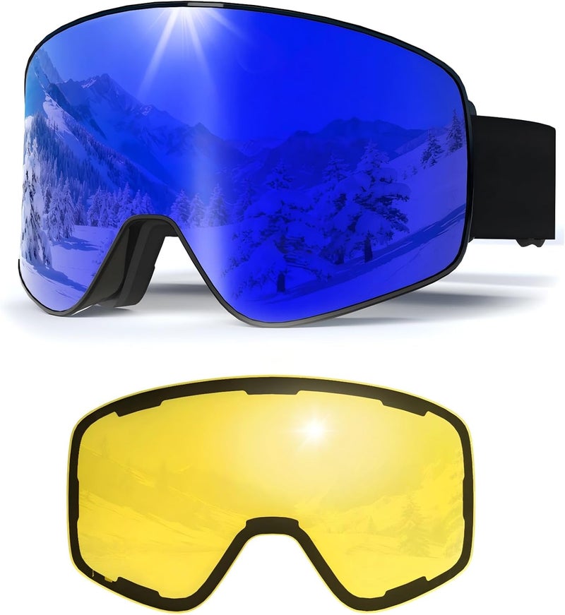 MXJ Gear SKi Goggles,Frameless Snowboard Goggles with 2 UV400 Magnet Ski Lenses,YH212 Anti-Fog Snow Goggles for Adult Men Women - Image 1